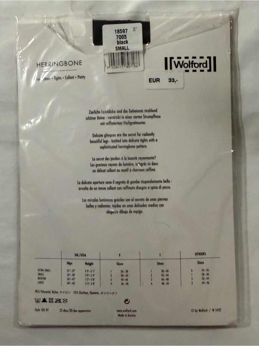 Wolford Made in Austria Woman's S, M Patterned Sheer Tights Black, Tan, Blue - Picture 6 of 10